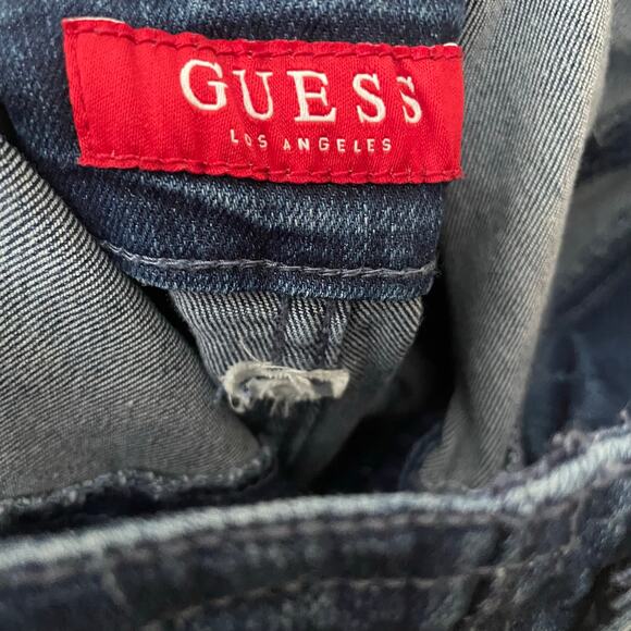 Guess Womens Denim Jumpsuit Overalls Size 27  Button Front Dark Wash Adjustable - Picture 6 of 11